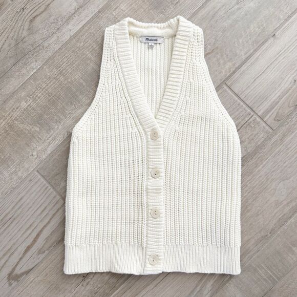 Madewell Cutaway Sweater Vest in Bright Ivory Size Medium NQ338 NEW Minimalist - Picture 2 of 12
